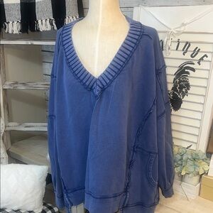 We the Free - Free People Casual Blue V-Neck Sweatshirt